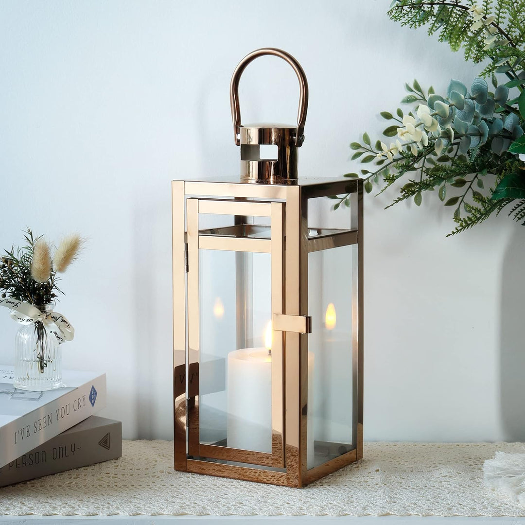 TRIROCKS Edelstahl Kerze Laterne 30,5cm Hoch Glas Hängende Kerzenständer Windlicht für Hochzeitsgesc