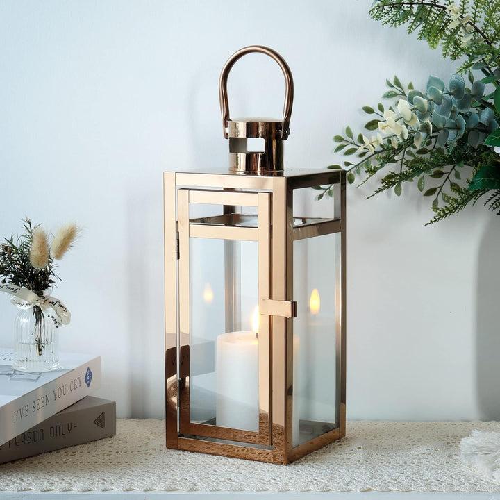 TRIROCKS Edelstahl Kerze Laterne 30,5cm Hoch Glas Hängende Kerzenständer Windlicht für Hochzeitsgesc