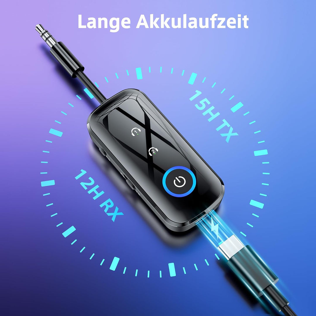 SONRU Bluetooth 5.3 Sender-Empfänger Klinke, 2-in-1 Bluetooth Adapter Flugzeug Bluetooth Splitter mi