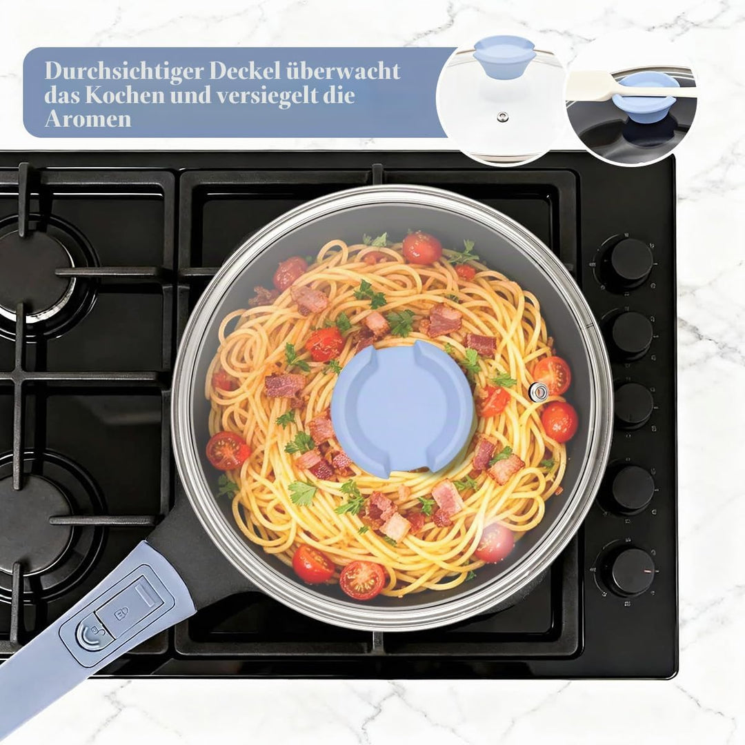 Kasserolle 18cm mit Deckel, 2L Antihaft-Stielkasserolle mit Abnehmbarer Griff, Milchtopf Geeignet fü