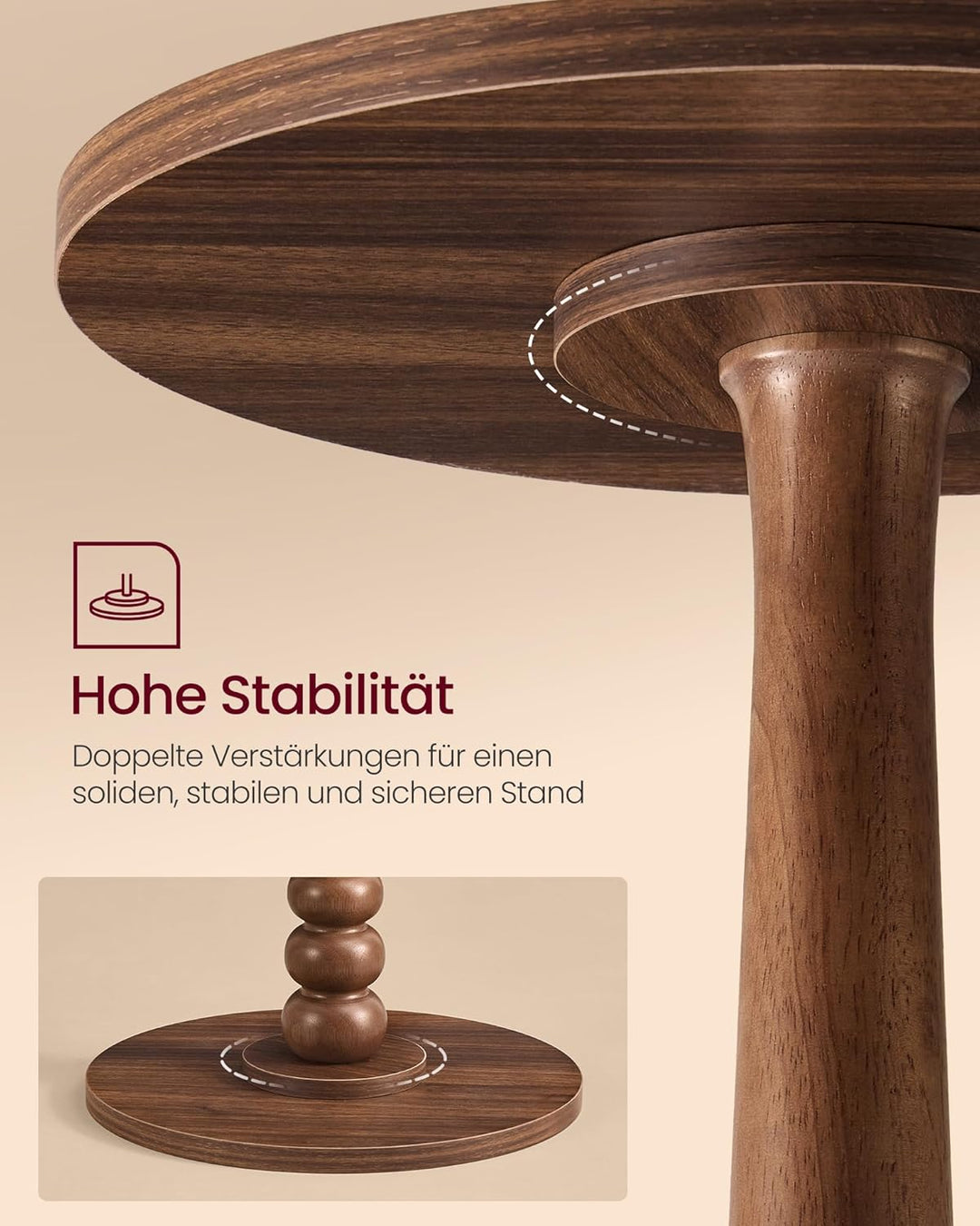 VASAGLE Mariel Kollektion - Beistelltisch rund, Kleiner Sofatisch, Nachttisch, Bein aus Massivholz,