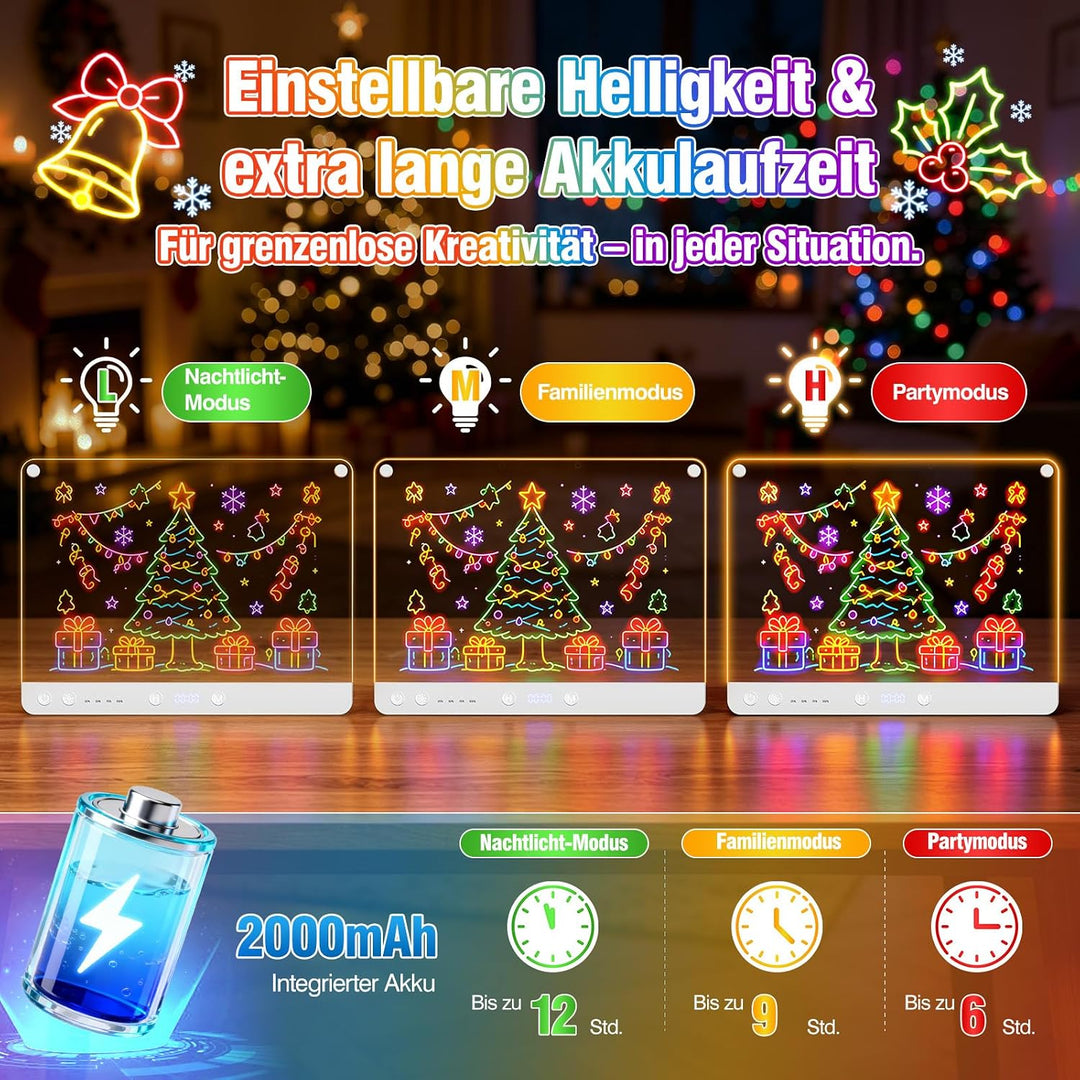 LED-Zeichenbrett Wiederaufladbares 41 cm, 9 Lichtmodi mit Timer, Neon-Trockenlöschtafel mit Ständer,