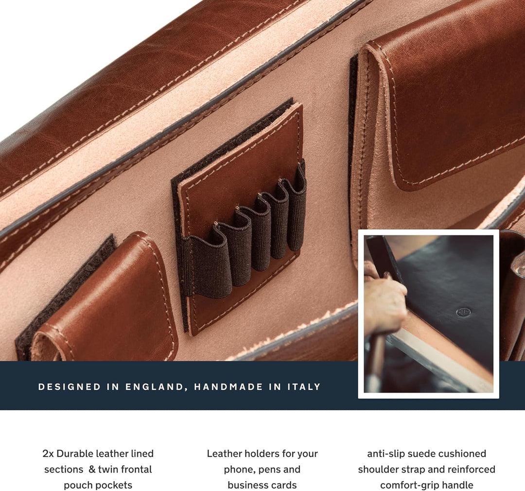 Maxwell Scott Italienische Herren Leder Aktentasche Tomacelli in Cognac Braun, Cognac Braun