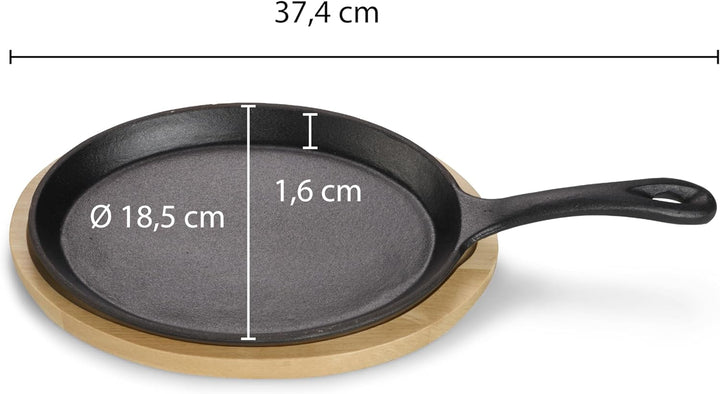 ECHTWERK Servierpfanne aus Gusseisen, Mini Pfännchen mit Servierbrett, Kleine Grillpfanne, Bereits e