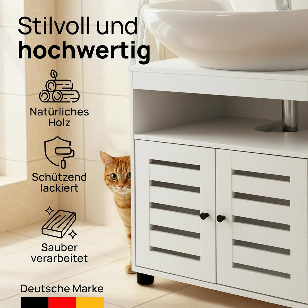 Katzenschrank für Katzenklo – Stilvoller Waschbeckenunterschrank/Katzenmöbel mit flexiblem Einstieg