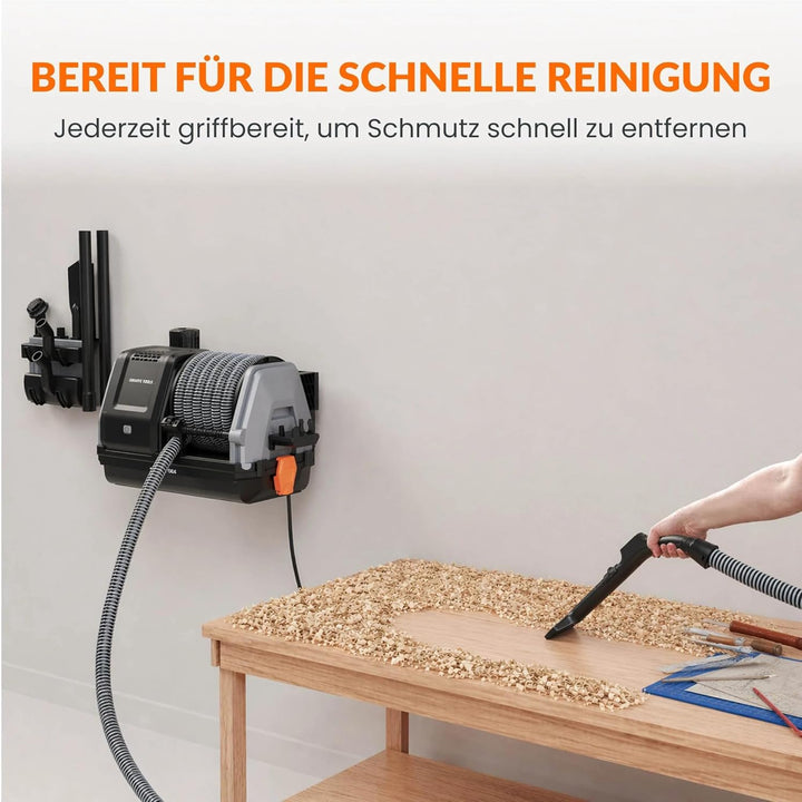 Giraffe Tools Grandstorm Einziehbarer Staubsauger mit 10 m langem, knickfestem Schlauch, wandmontier