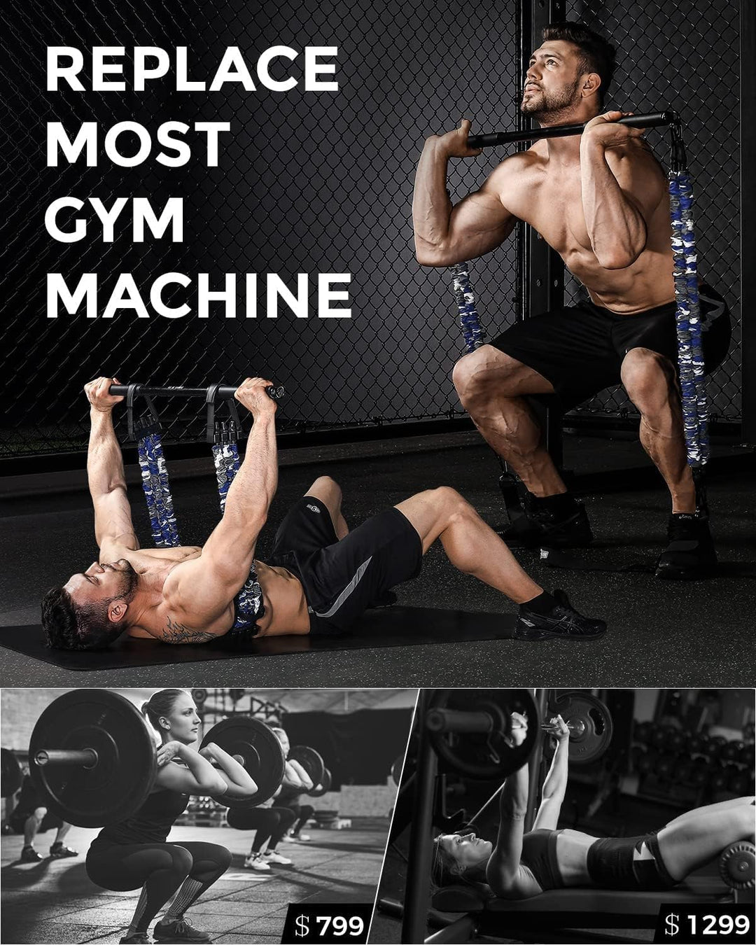 INNSTAR Tragbares Home Gym 3.0 Set, Widerstandsbänder Krafttraining mit Stange, Bankdrücken Brusttra