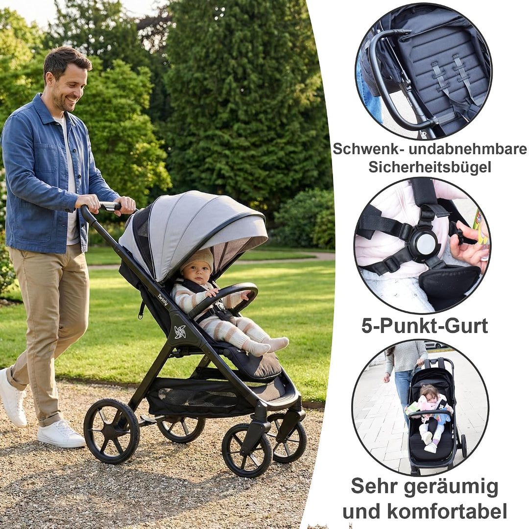 SPACELY, kinderwagen Buggy, bis zu 22 kg, Kinderwagen sehr gross und komfortabel, geräumige Sitz, se