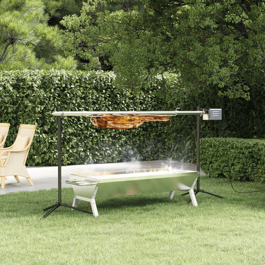 IKAYAA Spanferkelgrill mit Motor, Automatischer Spanferkelgrill, Grillspiess mit Motor Edelstahl, El