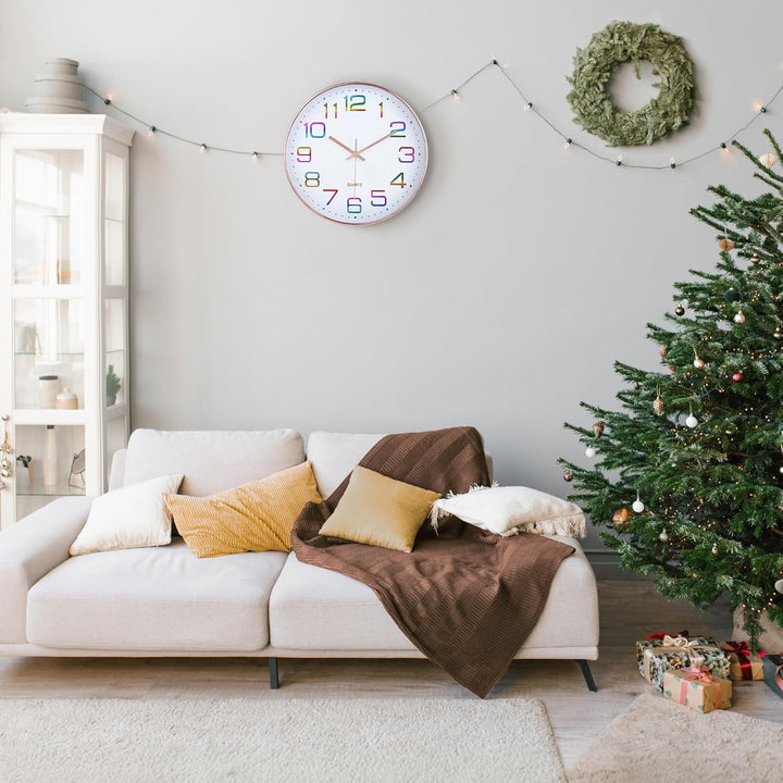 Lafocuse 3D Ziffern Bunt Lautlos Wanduhr Rosegold, 30cm Modern Ohne Tickgeräusche, Leicht zu Lesen W