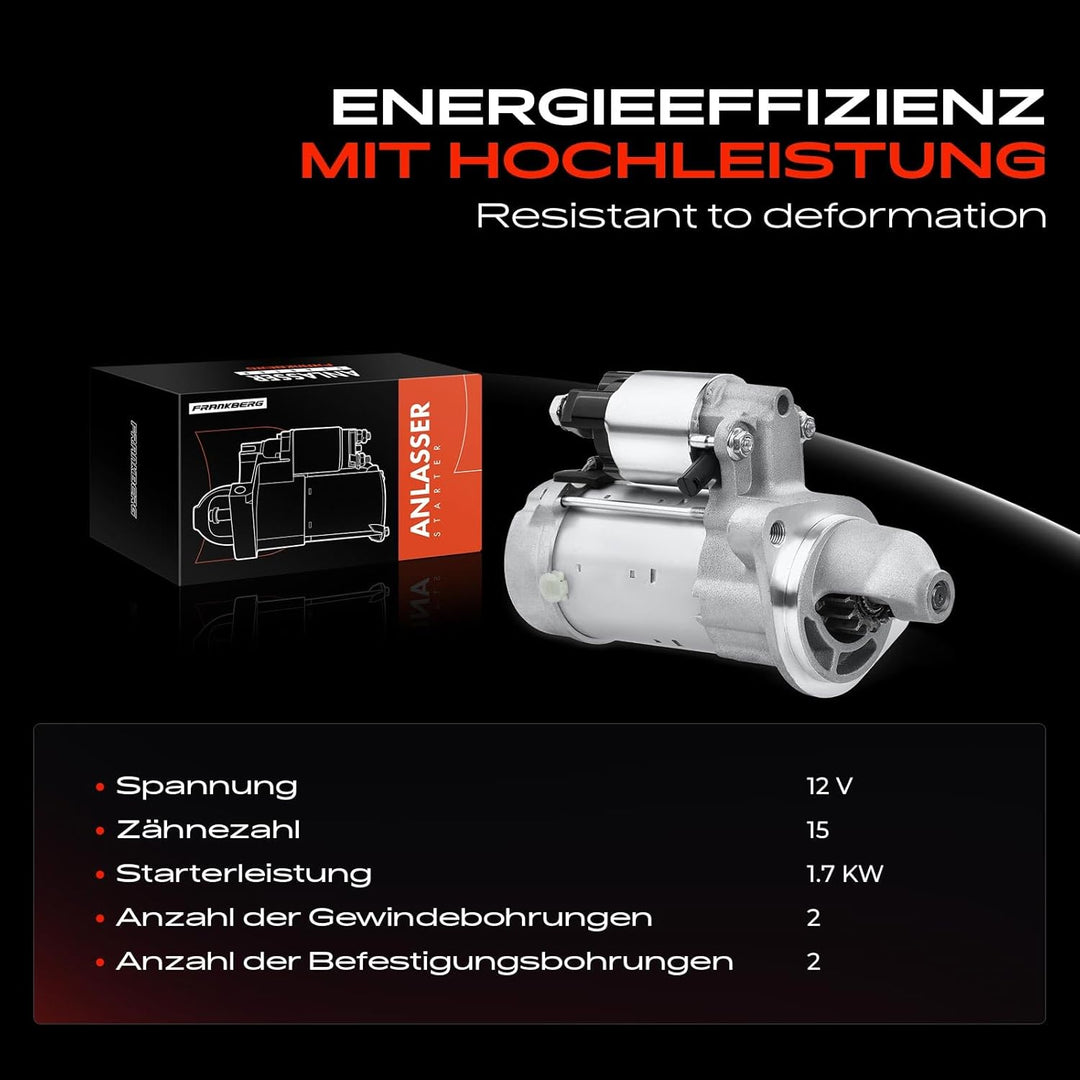 Frankberg Anlasser Autostarter Starter Kompatibel mit Soul II PS 1.6L Benzin 2014-Heute Replace# 109