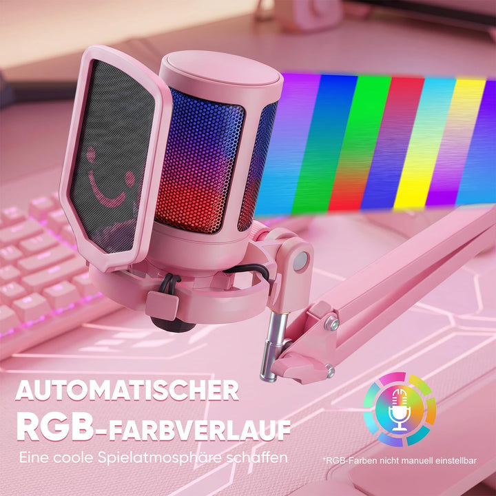 FIFINE Gaming Mikrofon mit Arm, Typ A/C USB Microphone pc für MAC PS4 PS5 mit Stummschalttaste, Popf