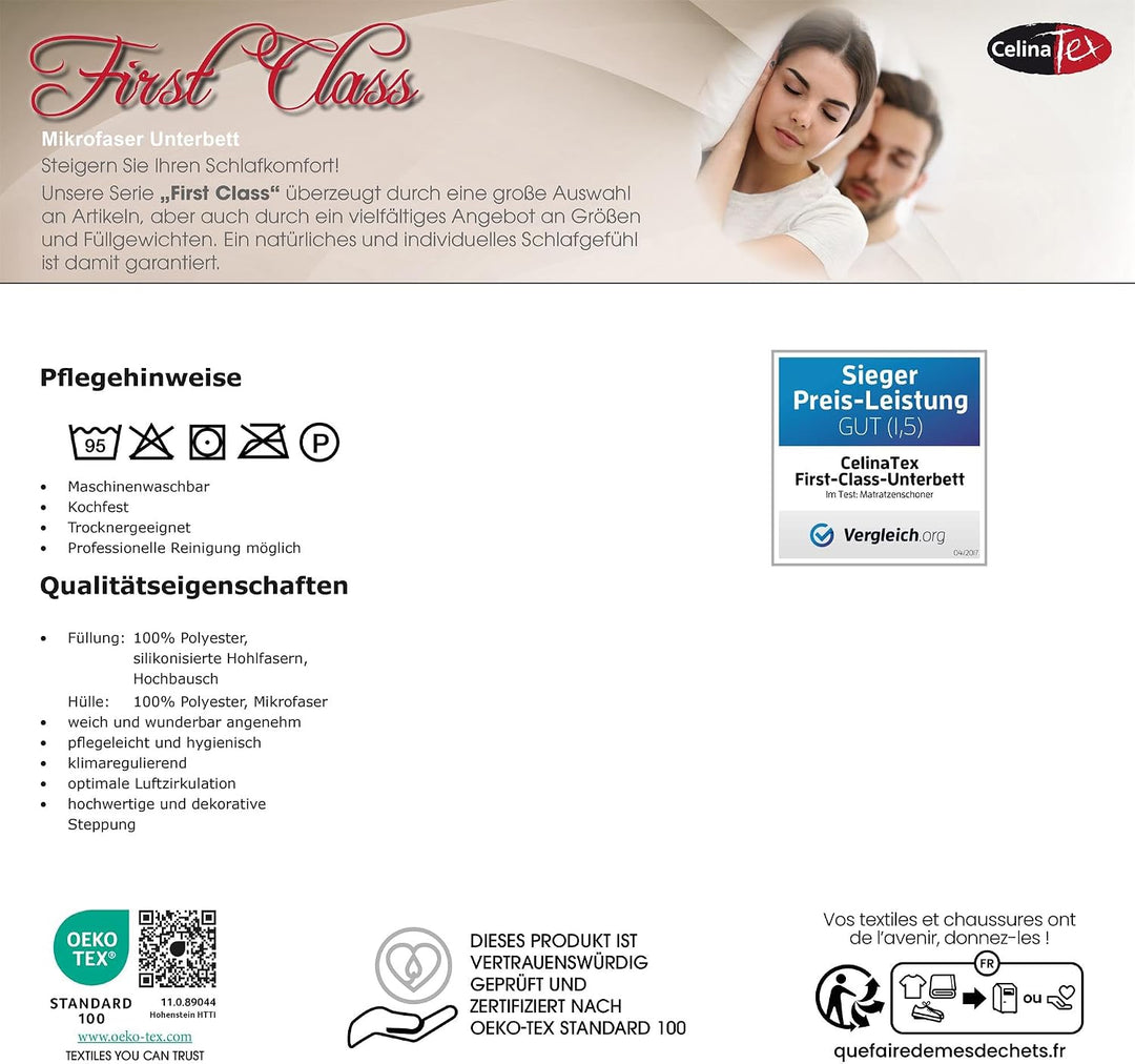 CelinaTex First Class Unterbett Matratzen-Schoner 100 x 200 cm Microfaser-Polyester Matratzen-Auflag