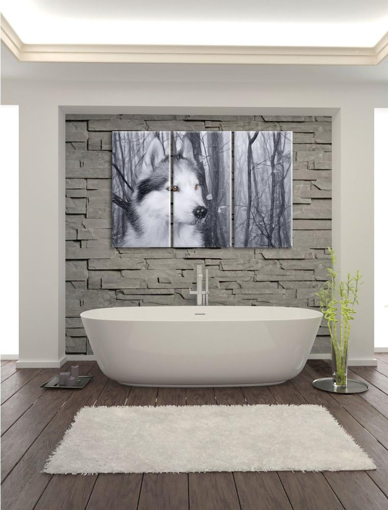 Pixxprint Wachsamer Husky als Leinwandbild/Grösse: 3 Teilig (120x80 cm) cm/Wandbild/Kunstdruck/ferti