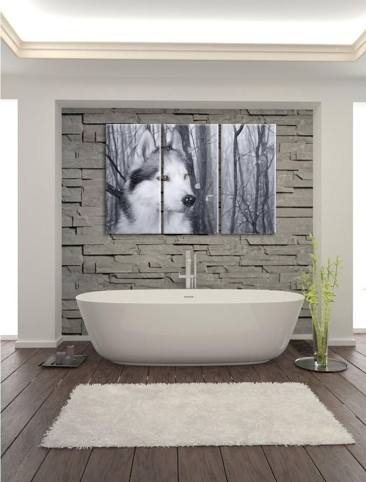 Pixxprint Wachsamer Husky als Leinwandbild/Grösse: 3 Teilig (120x80 cm) cm/Wandbild/Kunstdruck/ferti