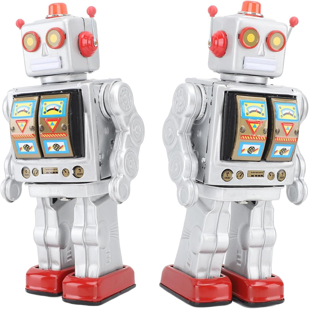 Metallzinn Roboter Spielzeug Retro Elektrische Rotierende Figuren Modell Erwachsene Kollektion (Silb
