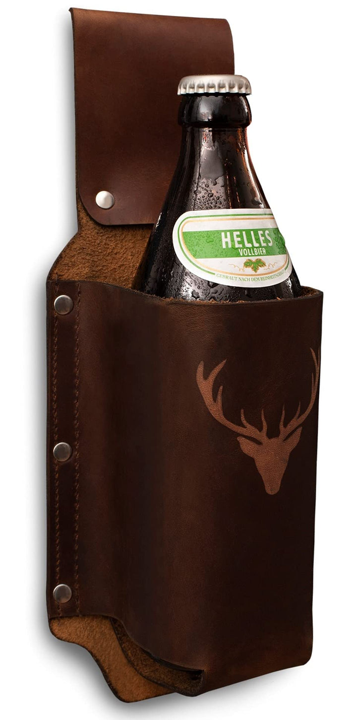 Bierholster Biergürtel Flaschenhalter aus echtem Leder als Geschenk für Männer, Bierhalter als Gesch