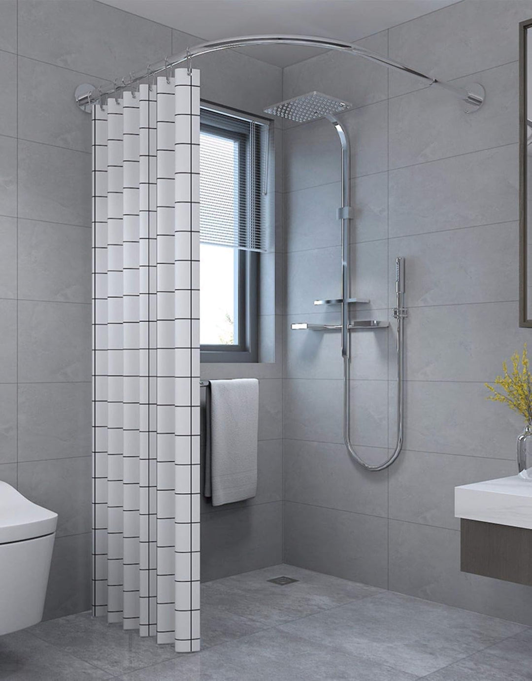 Eck-Duschvorhangstange, verstellbar, Edelstahl, L-förmig, ohne Bohren, für Badezimmer, Badewanne, Be