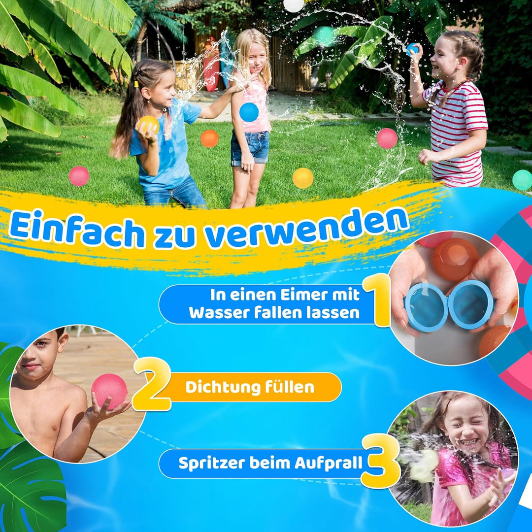 Wasserbomben Wiederverwendbar, 16 Stück Silikon Wiederverwendbare Wasserbomben Selbstschliessend mit