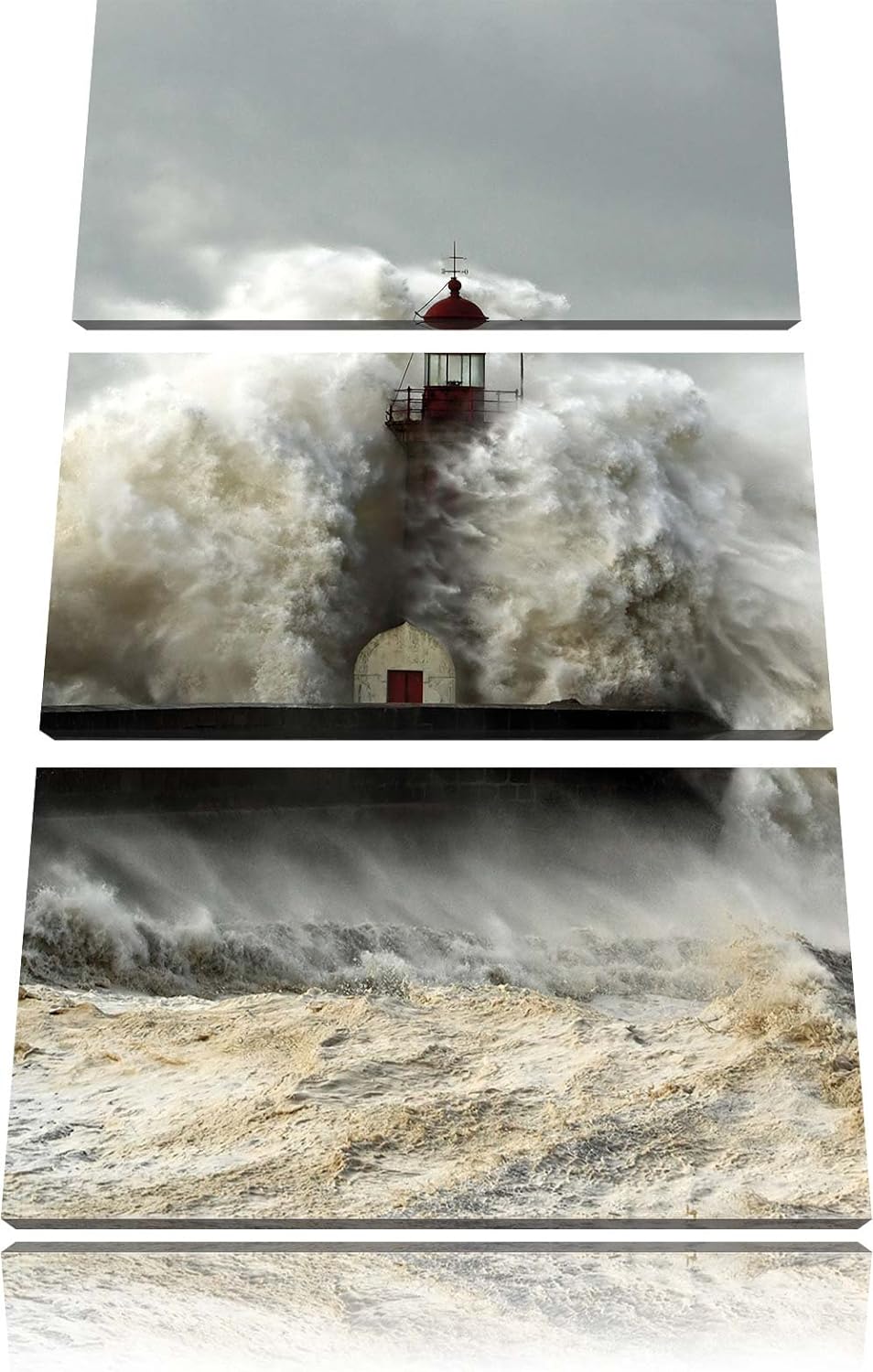 Pixxprint Leuchtturm im Sturm als Leinwandbild - Grösse: 3-Teilig (120x80cm) - Wandbild - Kunstdruck