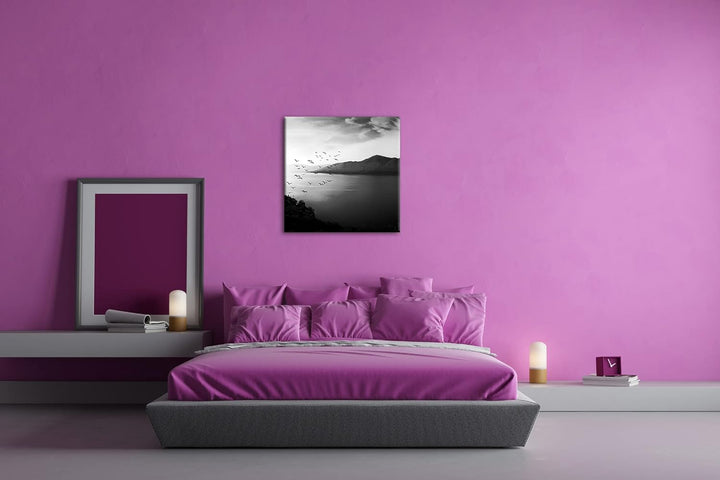 deyoli traumhaufter Sonnenaufgang am Meer Effekt: Schwarz&amp;Weiss Format: 60x60 als Leinwandbild, Moti