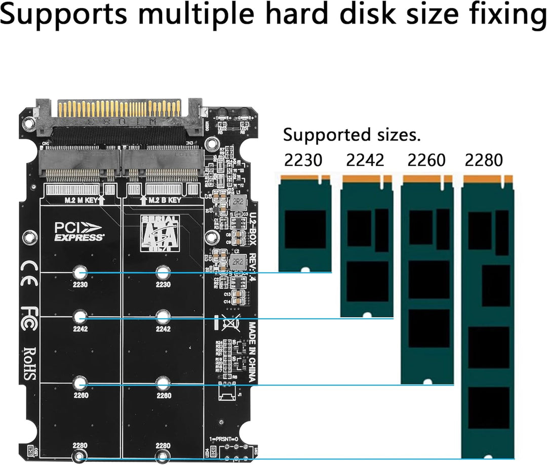 GINTOOYUN 2 in 1 Combo M.2 NVME/NGFF auf U.2 (SFF-8639) Adapterkarte - PCI-E NVME (M Key)/SATA (B Ke