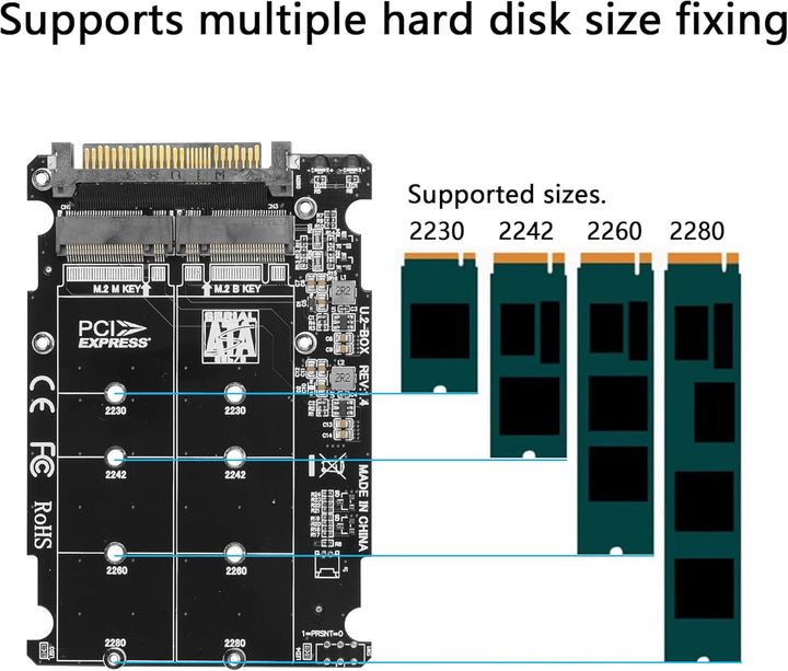 GINTOOYUN 2 in 1 Combo M.2 NVME/NGFF auf U.2 (SFF-8639) Adapterkarte - PCI-E NVME (M Key)/SATA (B Ke