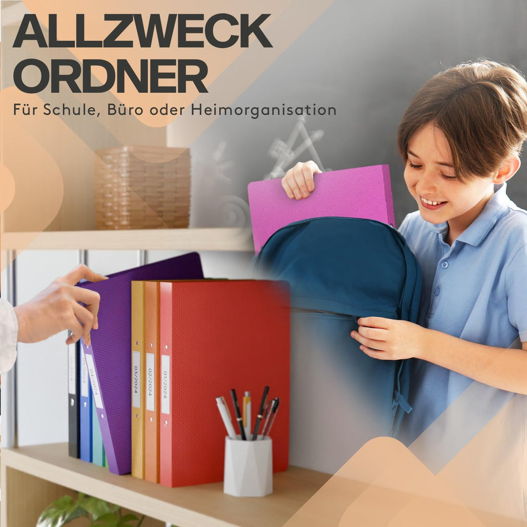 ACROPAQ - 10 x Ringbuch A4 - Ordner, Bunte Farben, Schmal, Mit 2 Ringen, 4 cm Rückenbreite - Ringord
