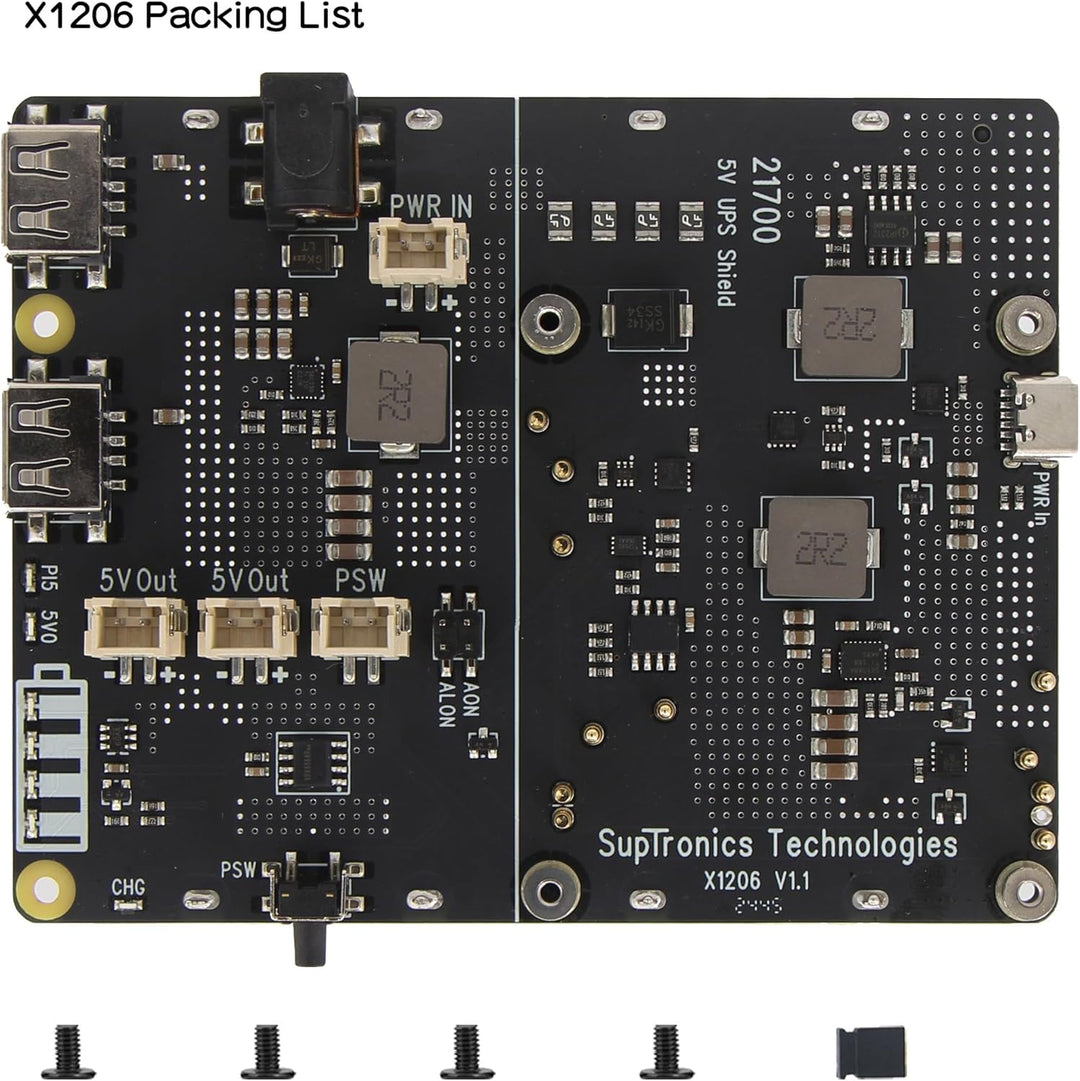 Geekworm X1206 4-Cell 5V UPS Shiled for Raspberry Pi 5, Max 5.1V 6A Output|Auto Power On|Safe Shutdo