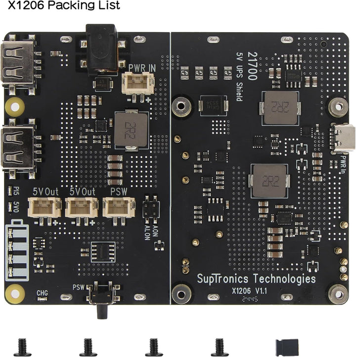 Geekworm X1206 4-Cell 5V UPS Shiled for Raspberry Pi 5, Max 5.1V 6A Output|Auto Power On|Safe Shutdo