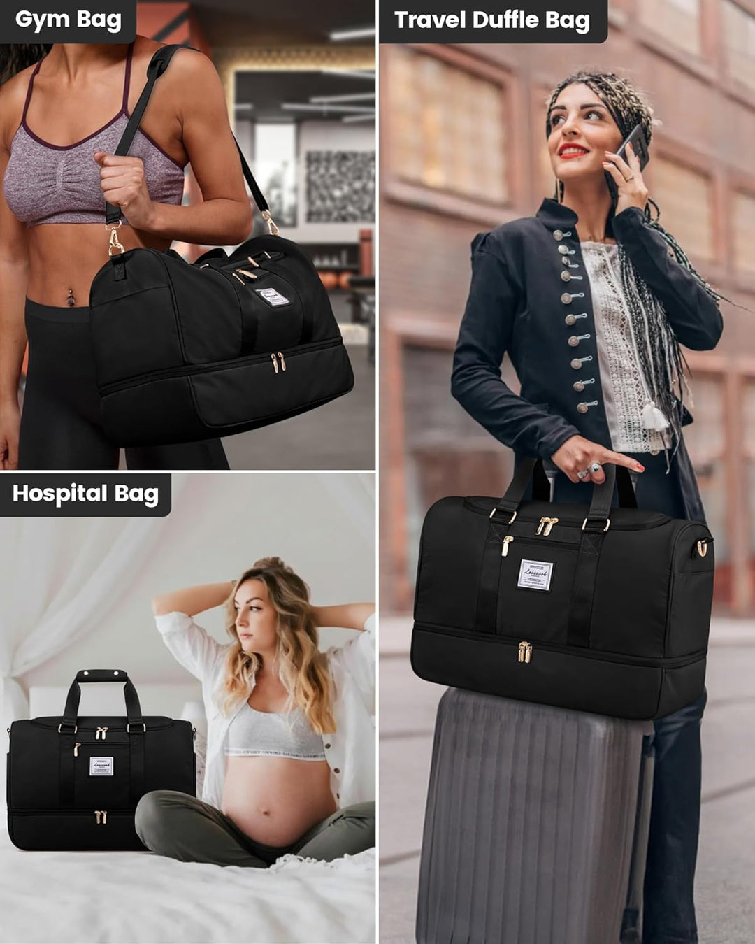 LOVEVOOK Sporttasche Reisetasche Damen, Weekender Damen Reisetaschen mit Kulturtasche, Schuhfach & N