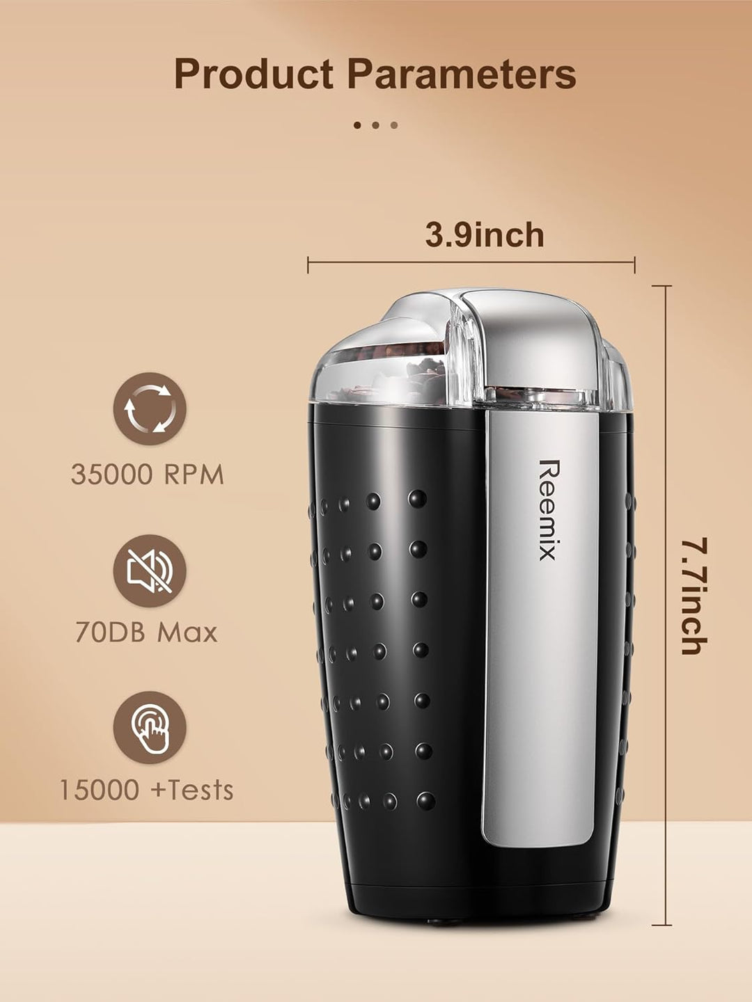 Kaffeemühle, Reemix Elektrische Kaffemühle, 100g Füllmenge, Kaffeemühle und Gewürzmühle in Einem, Ed