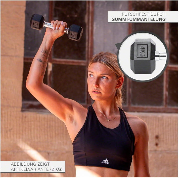 Sport-Tec Hex Kompakthantel aus Gummi, Hexagon-Hantel, Krafttraining, Fitness Hantel, Muskelaufbau,