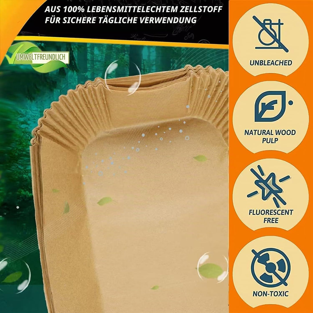150 Stück Backpapier für Heissluftfritteuse Ninja AF500EU AF500EUCP Cecotec 9000, 100PCS Rechteckig
