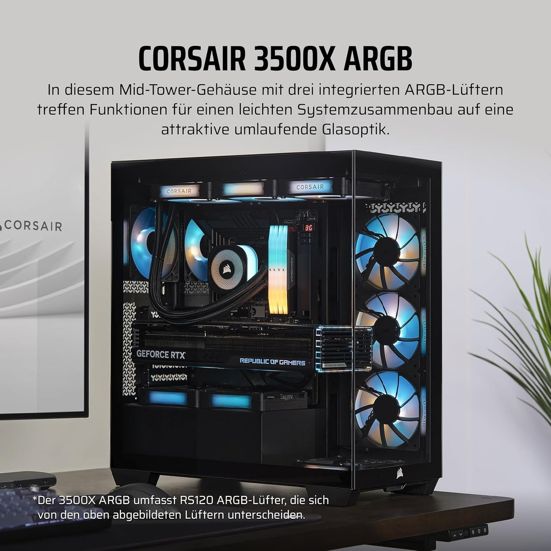 CORSAIR 3500X ARGB Mid-Tower ATX PC-Gehäuse - Gehärtetes Panorama-Glas - Umgekehrte Verbindung Mothe