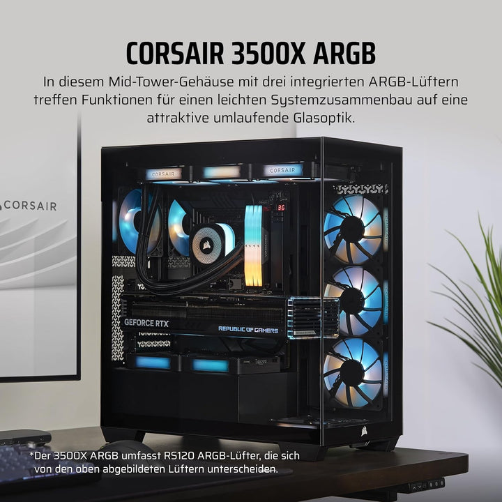 CORSAIR 3500X ARGB Mid-Tower ATX PC-Gehäuse - Gehärtetes Panorama-Glas - Umgekehrte Verbindung Mothe