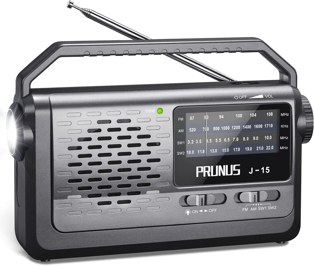 PRUNUS J-15 Kofferradio Weltempfänger Radio UKW/FM/AM/SW, Tragbares Radio Batteriebetrieben oder mit
