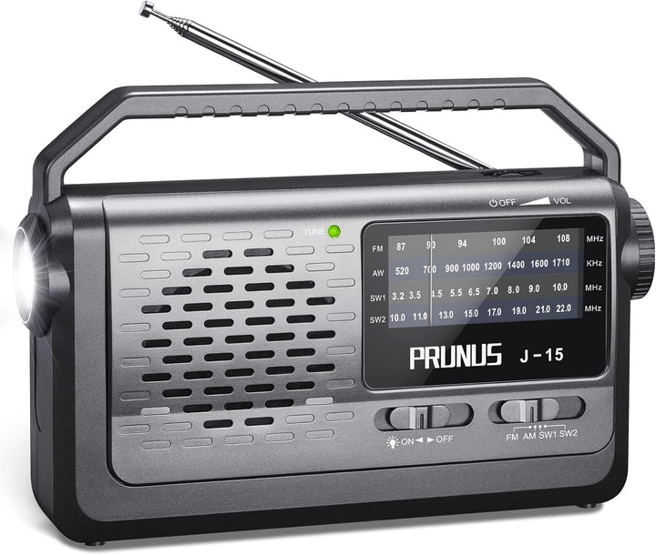 PRUNUS J-15 Kofferradio Weltempfänger Radio UKW/FM/AM/SW, Tragbares Radio Batteriebetrieben oder mit