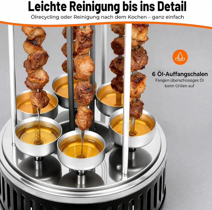 Elektrogrill Schaschlikgrill mit Motor Vertikaler Dönerspiess mit 6 Schaschlikspiesse 1000w Dönergri