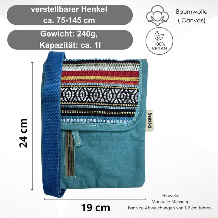 Sunsa Damen Umhängetasche. Nachhaltige Crossover Tasche. Vegane Kleine Messenger Bag mit mehreren Fä