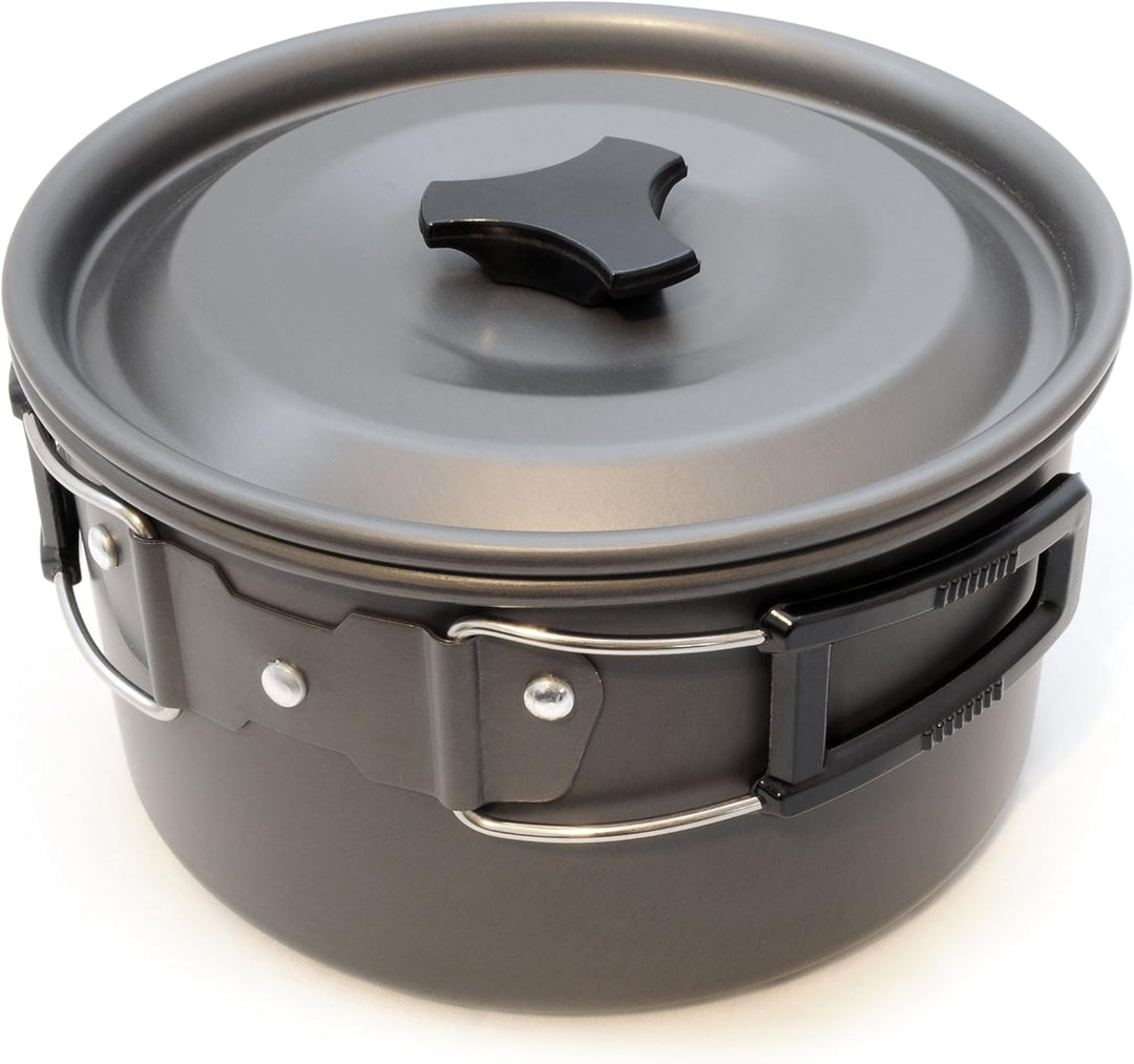 Ganzoo Outdoor-Kochgeschirr Set 12-teilig in Anthrazit, beschichtetes Aluminium, rostfrei, Antihaft,