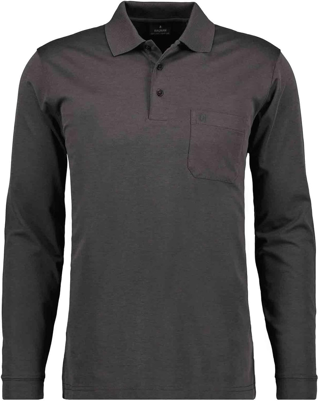 RAGMAN Herren Softknit-Polo mit Brusttasche, Langarm S Anthrazit-019, S Anthrazit-019