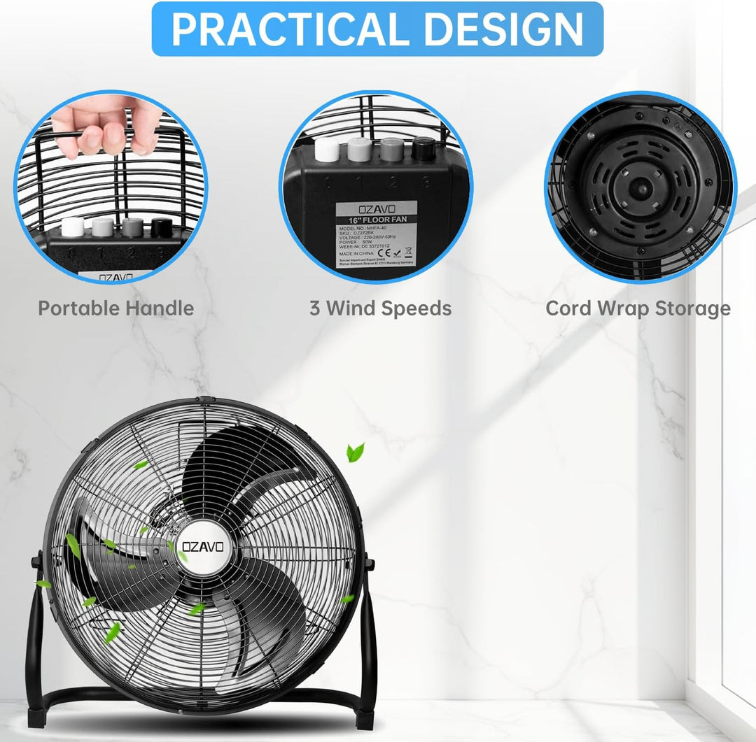 OZAVO Standventilator, Windmaschine ⌀35/45/50 cm mit 3 Laufgeschwindigkeiten, Bodenventilator Power,