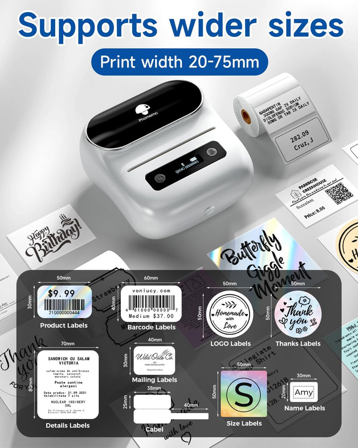 Phomemo M220 Etikettenmacher, Bluetooth-Etikettendrucker für Barcode, Adresse, Haus, Mailing, Kleinu