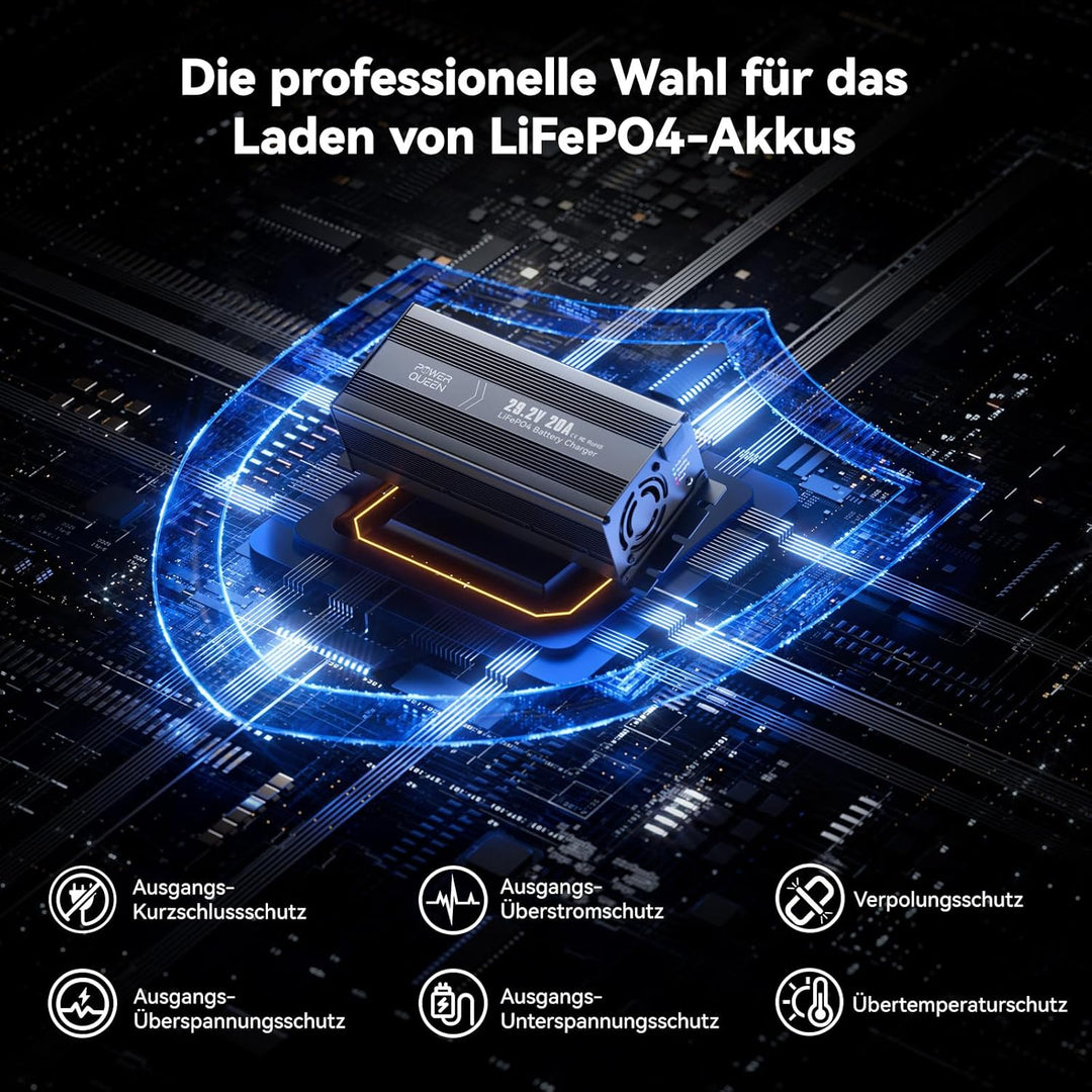 Power Queen 29.2V 20A Lithium LiFePO4 Batterieladegerät Maintainer Vollautomatisches, Wiederaufladba