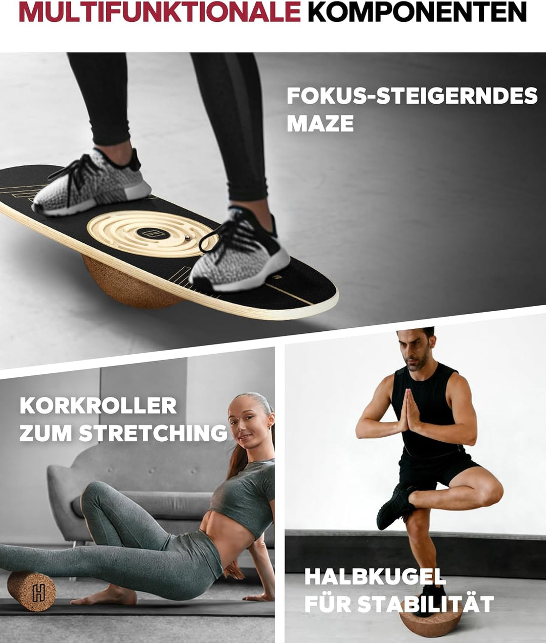 HAPBEAR Labyrinth Balance Board für Erwachsene – 6-in-1 Surfin Balance Board Set mit Korkrolle & Hal