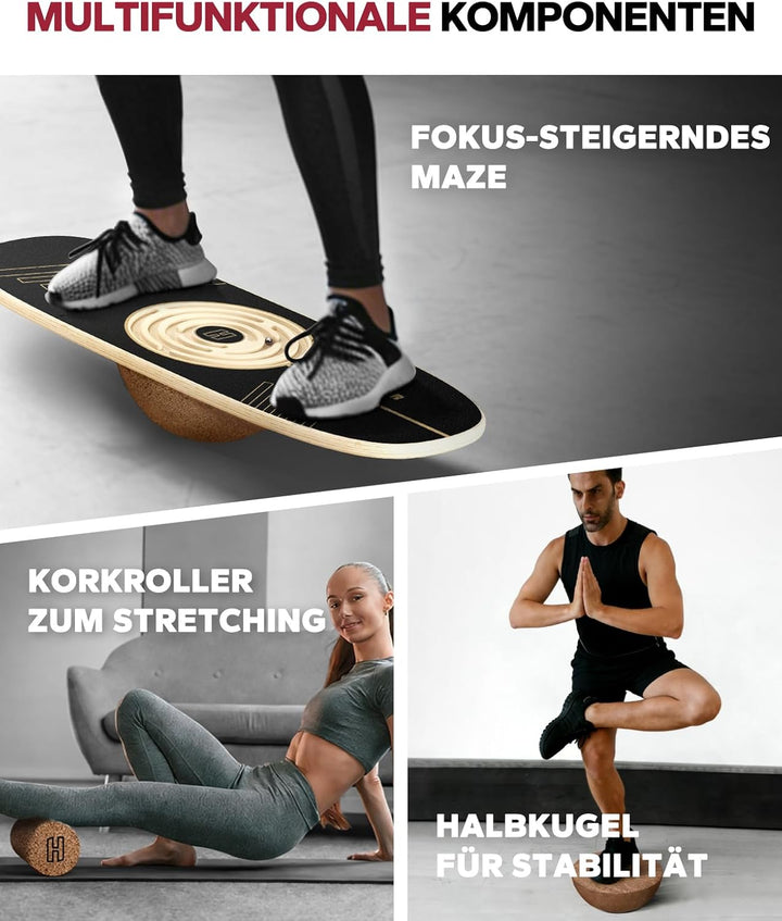 HAPBEAR Labyrinth Balance Board für Erwachsene – 6-in-1 Surfin Balance Board Set mit Korkrolle & Hal