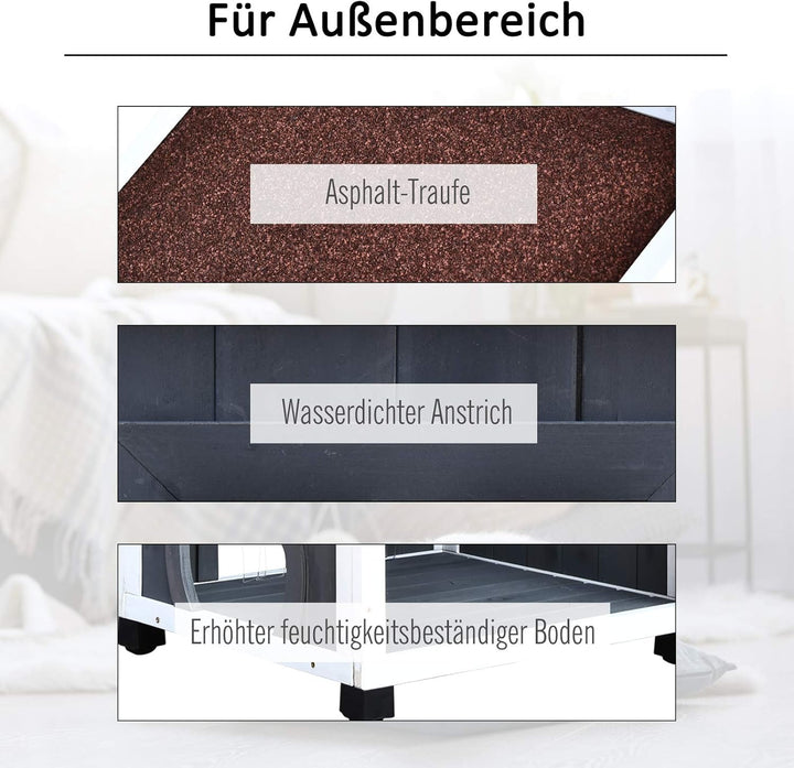 PawHut Katzenhaus für Draussen 2-stöckiges Katzenhaus aus Tannenholz, wetterfest Katzenhütte mit Asp