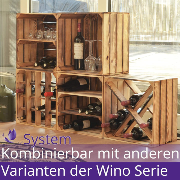 CHICCIE Weinregal Wino aus Holz - Geflammt Weiss 2X Regal Holzkiste 1 2x Weiss Regal