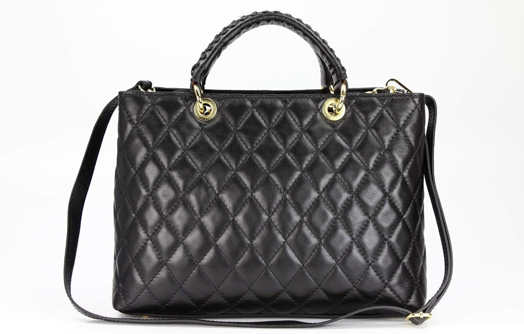 Belli edle italienische Echt Nappa Leder Damentasche Henkeltasche Umhängetasche gesteppt - 34x25x17